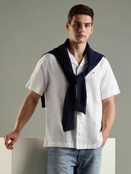 Tommy Hilfiger - Mens White Solid Regular Fit Cotton Shirt