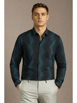 Louis Philippe - Mens Navy Blue Print Full Sleeves Casual Shirt