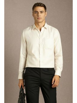Louis Philippe - Mens Beige Print Full Sleeves Formal Shirt