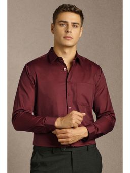 Louis Philippe - Mens Maroon Solid Full Sleeves Formal Shirt