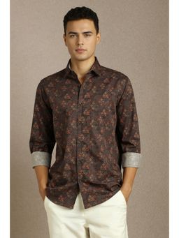 Louis Philippe - Mens Brown Print Full Sleeves Casual Shirt