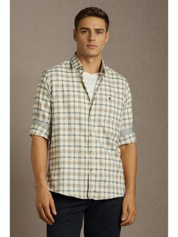 Louis Philippe - Mens Beige Checks Full Sleeves Casual Shirt