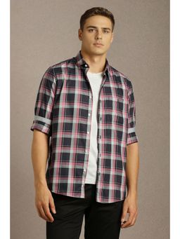 Louis Philippe - Mens Navy Blue Checks Full Sleeves Casual Shirt