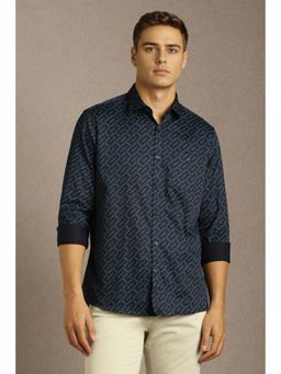 Louis Philippe - Mens Navy Blue Print Full Sleeves Casual Shirt