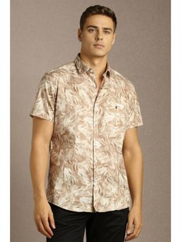 Louis Philippe - Mens Beige Print Half Sleeves Casual Shirt