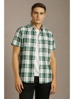 Louis Philippe - Mens Green Checks Half Sleeves Casual Shirt