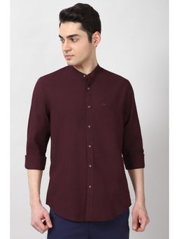 Peter England - Mens Maroon Slim Fit Solid Full Sleeves Casual Shirt