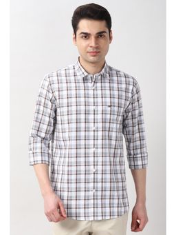 Peter England - Mens White Slim Fit Checks Full Sleeves Casual Shirt