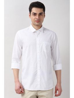 Peter England - Mens White Slim Fit Print Full Sleeves Casual Shirt