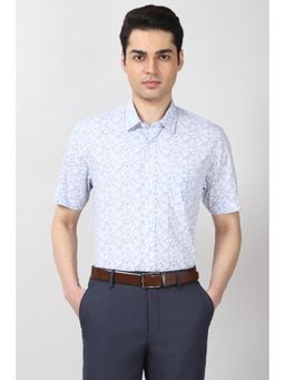 Peter England - Mens Light Blue Slim Fit Print Half Sleeves Casual Shirt