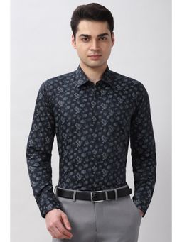 Peter England - Mens Navy Blue Regular Fit Full Sleeves Formal Shirt