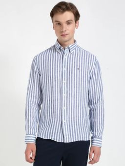 Tommy Hilfiger - Mens Blue Stripes Regular Fit Linen Shirt