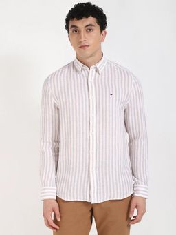 Tommy Hilfiger - Mens Pink Stripes Regular Fit Linen Shirt