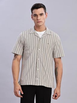 Tommy Hilfiger - Mens Brown Stripes Regular Fit Plain Shirt