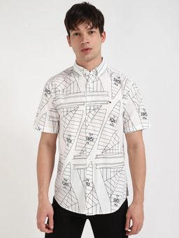 Tommy Hilfiger - Mens White Printed Regular Fit Poplin Shirt
