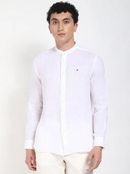 Tommy Hilfiger - Mens White Solid Regular Fit Linen Shirt