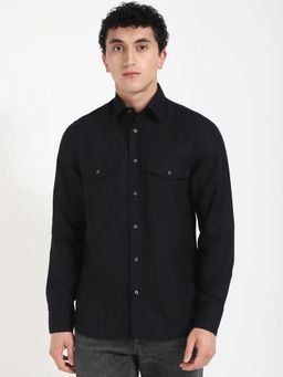 Tommy Hilfiger - Mens Navy Blue Solid Regular Fit Plain Shirt