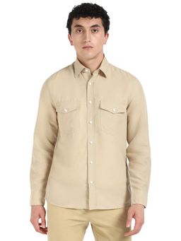 Tommy Hilfiger - Mens Beige Solid Regular Fit Plain Shirt