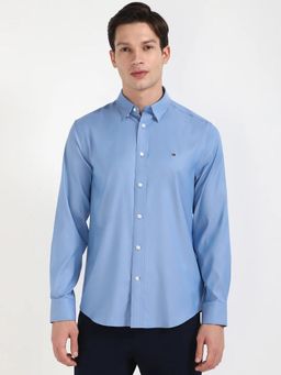 Tommy Hilfiger - Mens Blue Solid Regular Fit Twill Shirt
