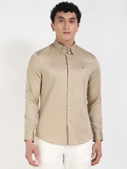 Tommy Hilfiger - Mens Beige Classic Regular Fit Cotton Solid Shirt