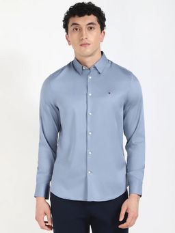 Tommy Hilfiger - Mens Blue Classic Regular Fit Cotton Solid Shirt