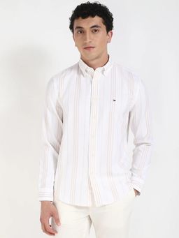 Tommy Hilfiger - Mens White Stripes Regular Fit Dobby Shirt
