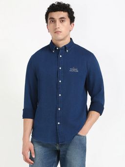 Tommy Hilfiger - Mens Navy Blue Solid Regular Fit Twill Shirt
