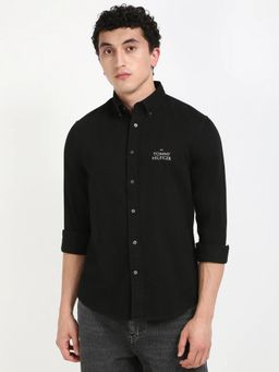 Tommy Hilfiger - Mens Black Solid Regular Fit Twill Shirt