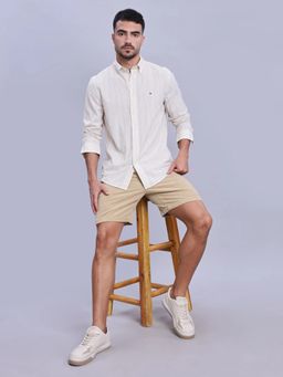 Tommy Hilfiger - Mens Beige Stripes Regular Fit Plain Shirt