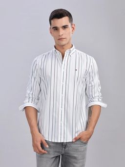 Tommy Hilfiger - Mens White Stripes Regular Fit Satin Weave Shirt