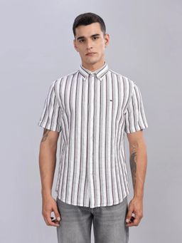 Tommy Hilfiger - Mens White Stripes Regular Fit Satin Shirt