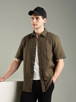 Tommy Hilfiger - Mens Olive Stripes Regular Fit Cotton Shirt