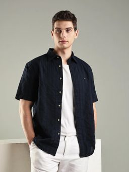 Tommy Hilfiger - Mens Navy Blue Stripes Regular Fit Cotton Shirt