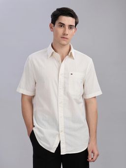 Tommy Hilfiger - Mens Yellow Stripes Regular Fit Satin Shirt