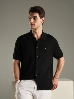 Tommy Hilfiger - Mens Black Solid Relaxed Fit Cotton Shirt