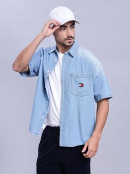 Tommy Hilfiger - Mens Blue Solid Oversized Fit Plain Shirt