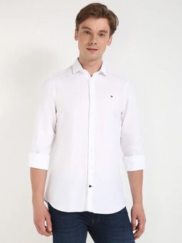Tommy Hilfiger - Mens White Solid Slim Fit Cotton Shirt
