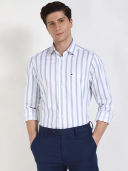 Tommy Hilfiger - Mens White Stripes Regular Fit Cotton Shirt