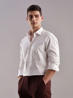 Tommy Hilfiger - Mens White Stripes Regular Fit Cotton Shirt