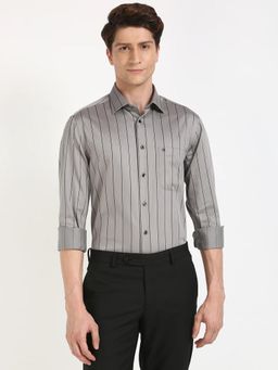 Tommy Hilfiger - Mens Grey Stripes Slim Fit Cotton Shirt