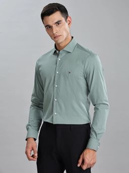 Tommy Hilfiger - Mens Green Slim Fit Cotton Spread Collar Shirt