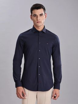 Tommy Hilfiger - Mens Navy Blue Slim Fit Cotton Spread Collar Shirt