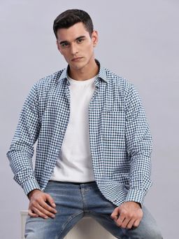 Tommy Hilfiger - Mens Blue Checks Regular Fit Plain Shirt