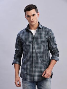 Tommy Hilfiger - Mens Green Checks Regular Fit Plain Shirt