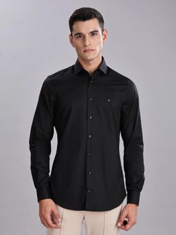 Tommy Hilfiger - Mens Black Regular Fit Cotton Spread Collar Shirt
