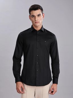 Tommy Hilfiger - Mens Black Slim Fit Cotton Spread Collar Shirt