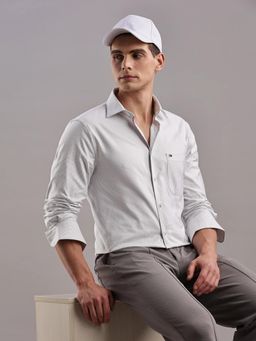 Tommy Hilfiger - Mens Grey Self Design Regular Fit Cotton Shirt