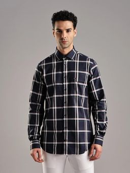 Tommy Hilfiger - Mens Navy Blue Checks Regular Fit Cotton Shirt