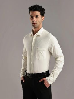 Tommy Hilfiger - Mens Off White Stripes Regular Fit Cotton Shirt