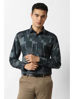 Van Heusen - Mens Grey Print Full Sleeves Party Shirt